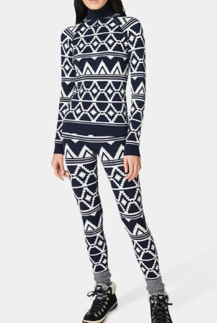 Sweaty Betty Ski Base Layer Set Leggings Small & Top Medium Navy Blue Geo Size
